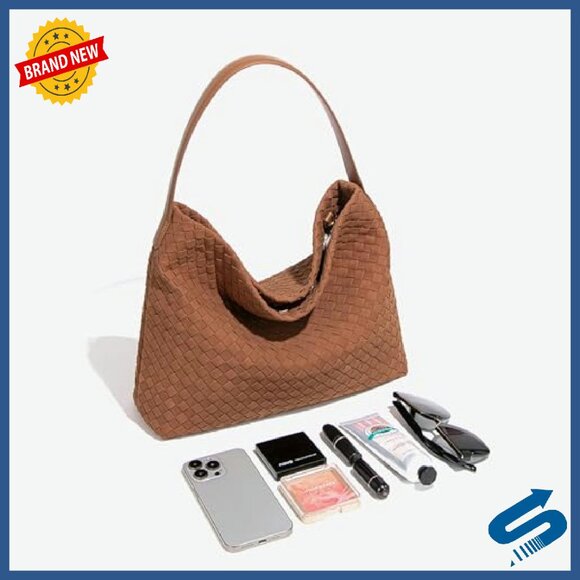 Woven Suede Shoulder Bag Crossbody Top Handle Satchel Hobo Handbag